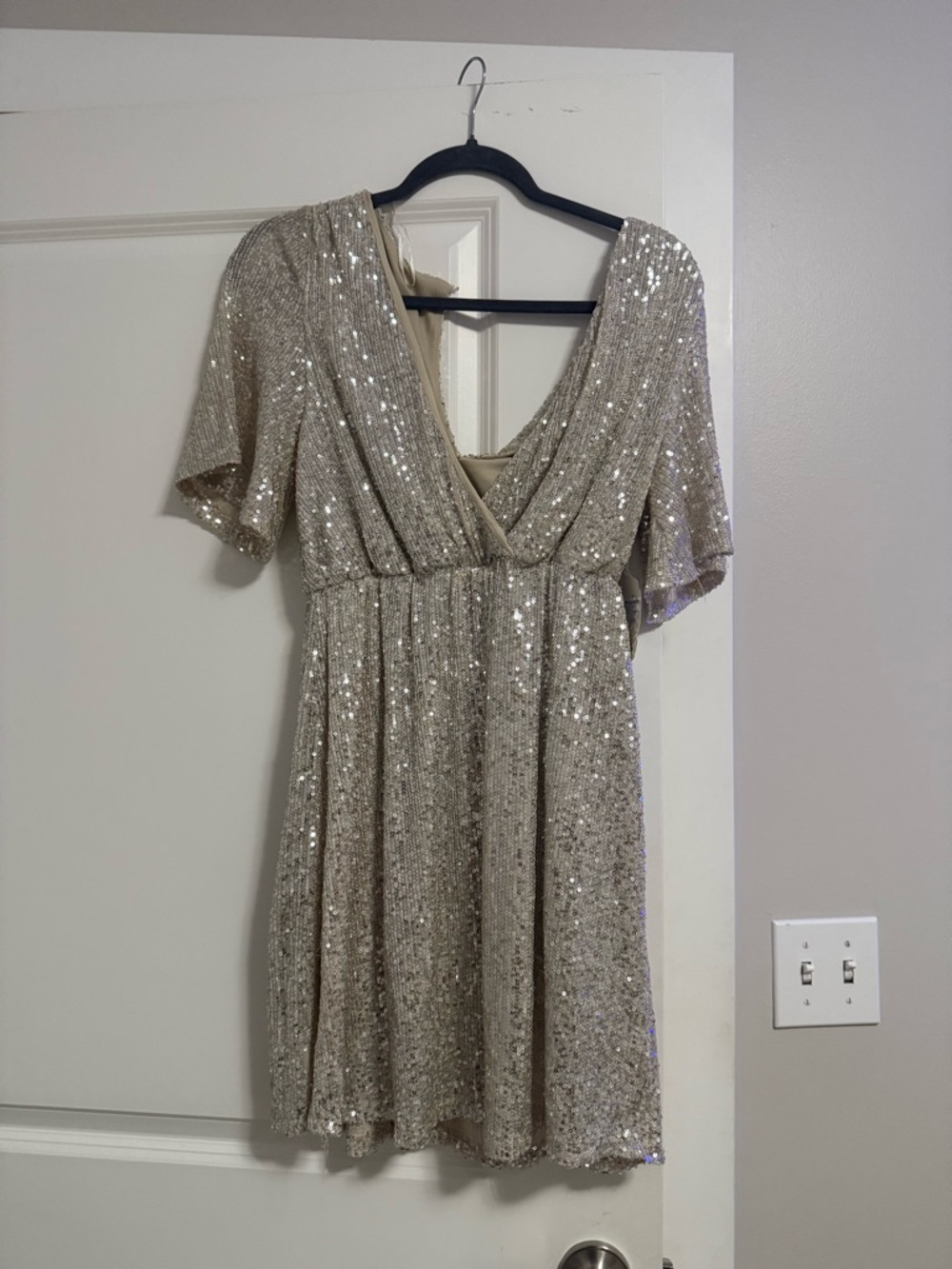 Altar'd State Champagne Sequin V-Neck Mini Dress